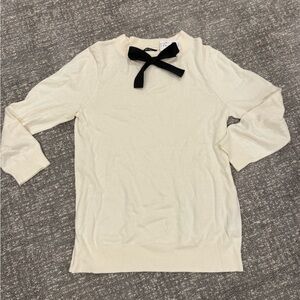 J. Crew Ivory Top with Black Ribbon Detail NWT